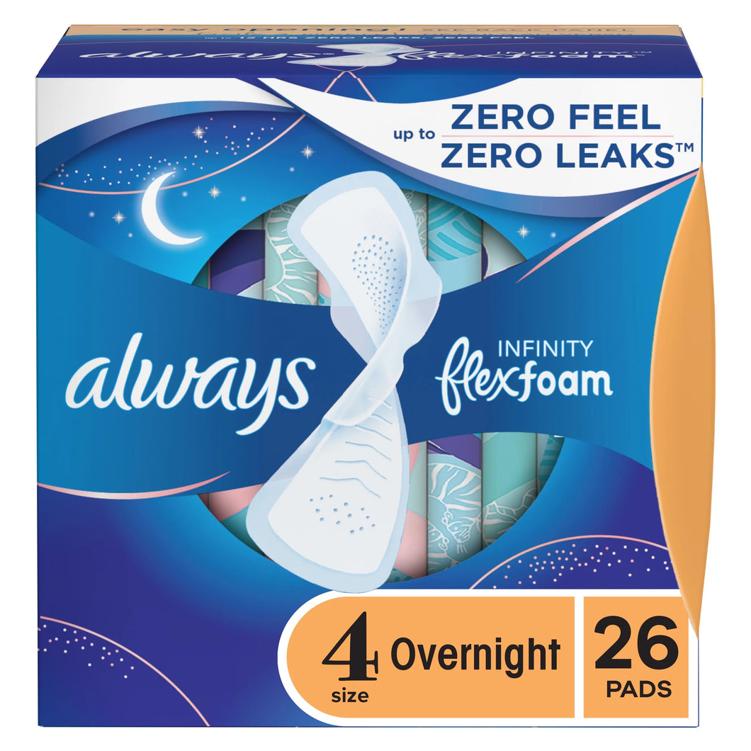 Always Infinity Overnight Pads with Wings Unscented Size 4 26 Ct